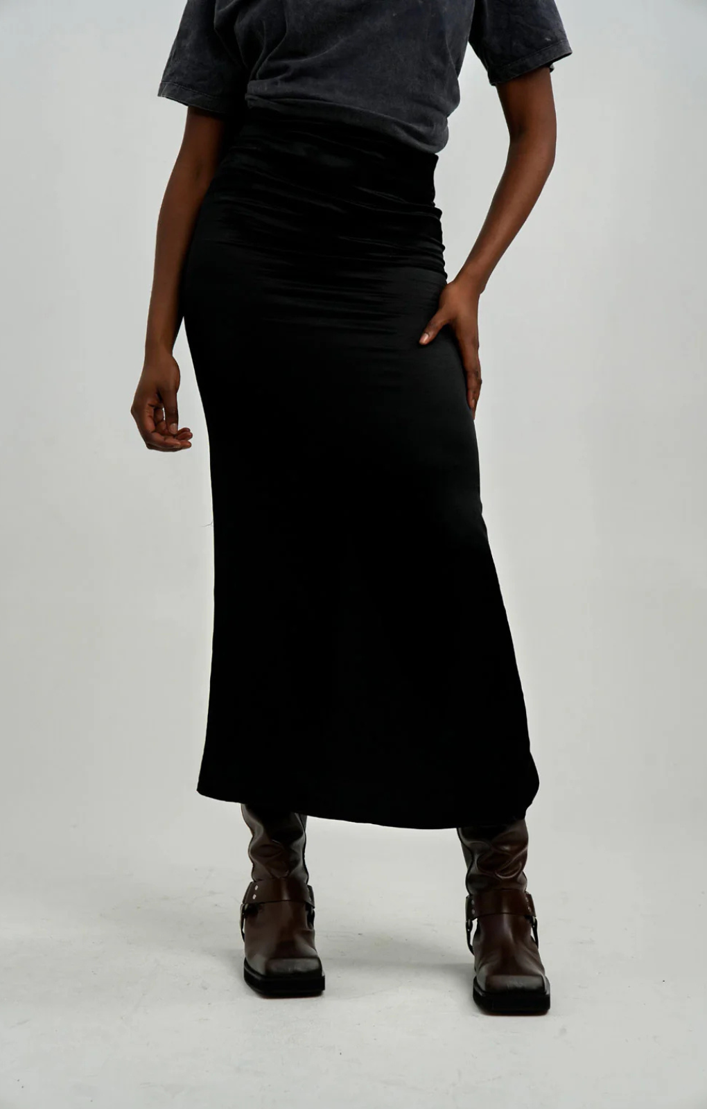 Topshop Super High Waisted Satin Maxi Skirt In Black
