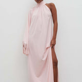 Pretty Lavish Cora One Shoulder Blush Pink Fringed Maxi Dress