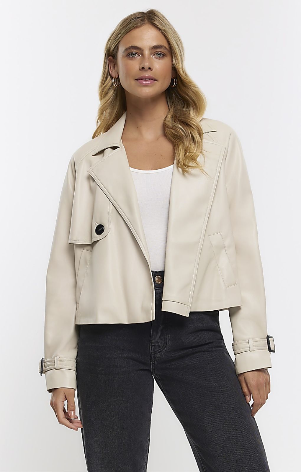 River Island Cream Cropped Trench Jacket