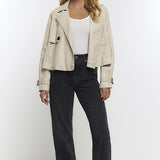 River Island Cream Cropped Trench Jacket