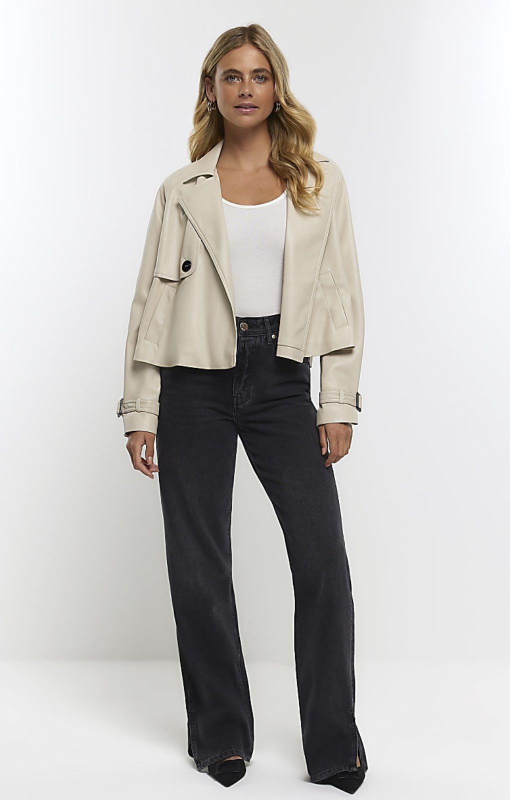 River Island Cream Cropped Trench Jacket