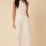 Nobody's Child Cream High Rise Pleated Straight Leg Jeans