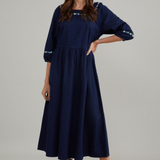 Nobody's Child Denim Garland Embroidered Midi Dress Embroidered