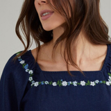 Nobody's Child Denim Garland Embroidered Midi Dress Embroidered