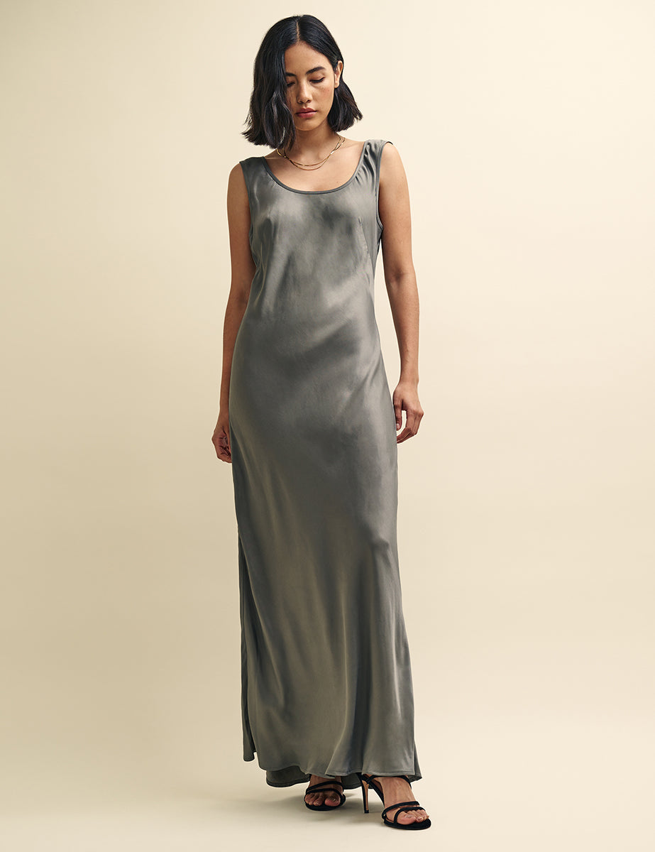 Nobody's Child Silver Monika Satin Maxi Slip Dress