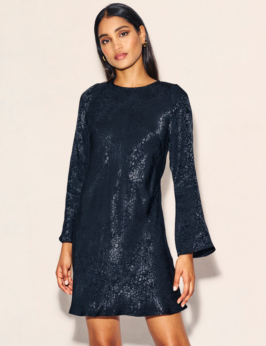 Nobody's Child Black Satin Jacquard Sydney Mini Dress