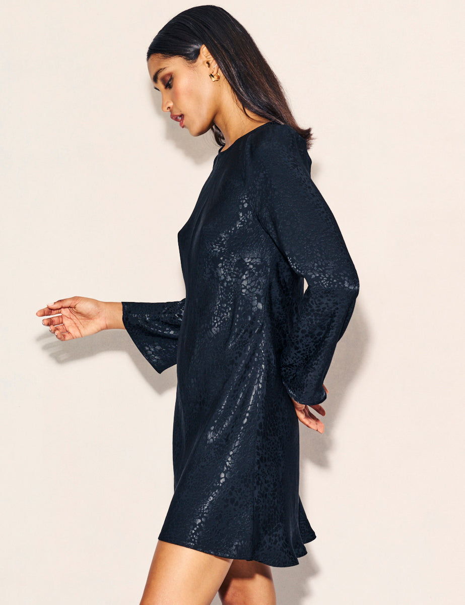 Nobody's Child Black Satin Jacquard Sydney Mini Dress