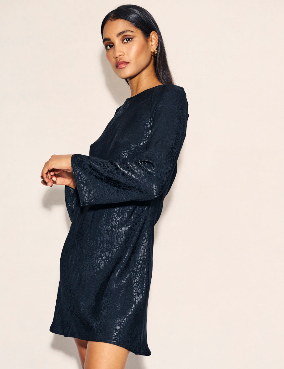 Nobody's Child Black Satin Jacquard Sydney Mini Dress