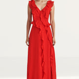 Nobody's Child Red Ruffle Violetta Midi Dress