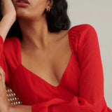 Nobody's Child Red Balloon Sleeve Tiered Char Midi Dress