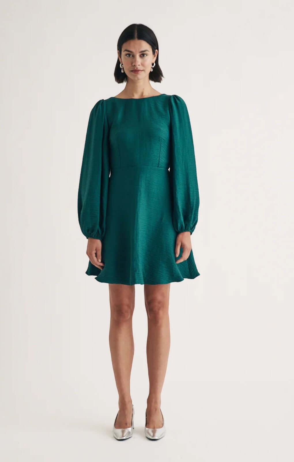 Nobody's Child Forest Green Balloon Sleeve Zola Mini Dress
