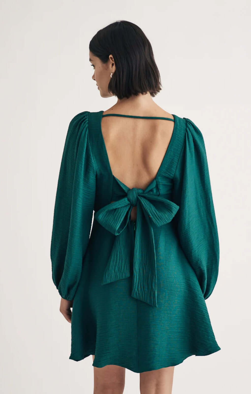 Nobody's Child Forest Green Balloon Sleeve Zola Mini Dress