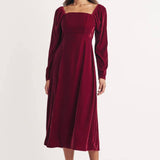 Nobody's Child Burgundy Puff Sleeve Abby Midi Dress