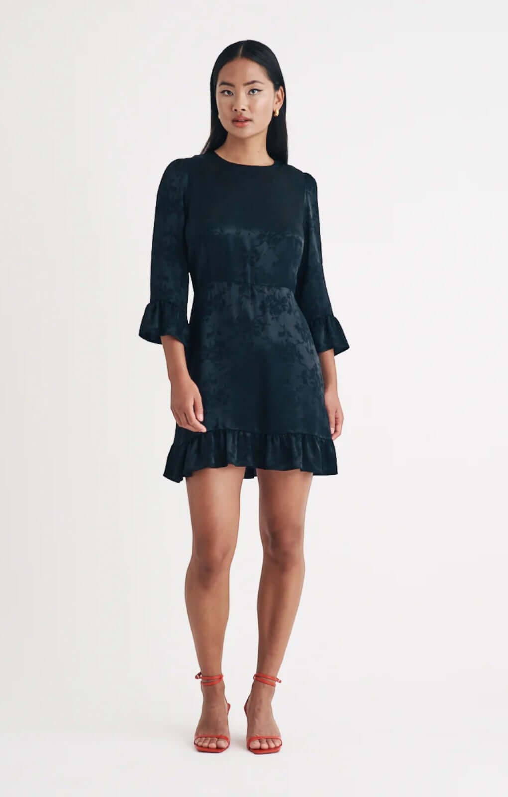 Nobody's Child Black Floral Satin Jacquard Fleur Mini Dress