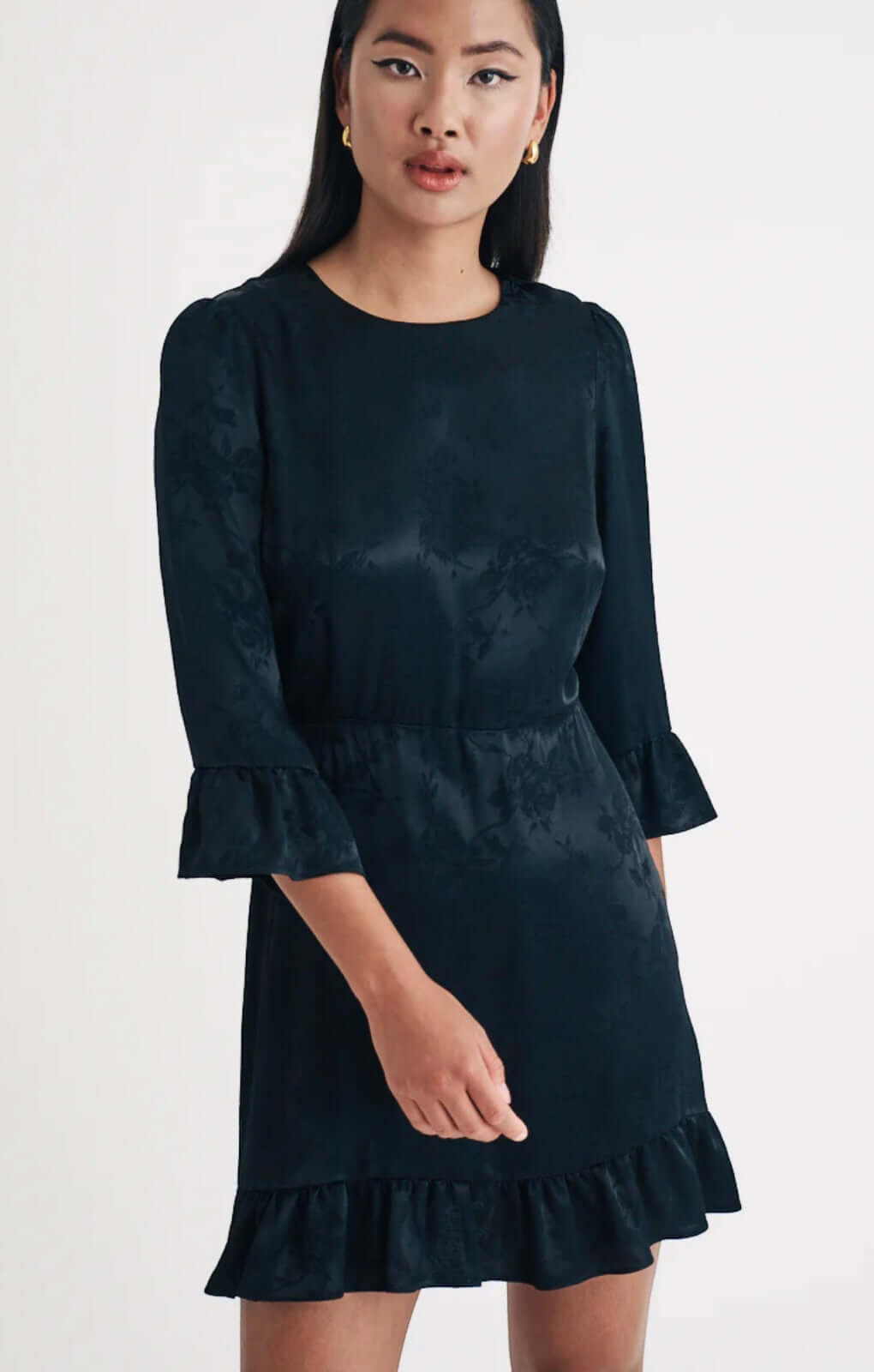 Nobody's Child Black Floral Satin Jacquard Fleur Mini Dress