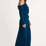 Nobody's Child Blue Asymmetric Gathered Katty Midi Dress