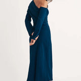 Nobody's Child Blue Asymmetric Gathered Katty Midi Dress