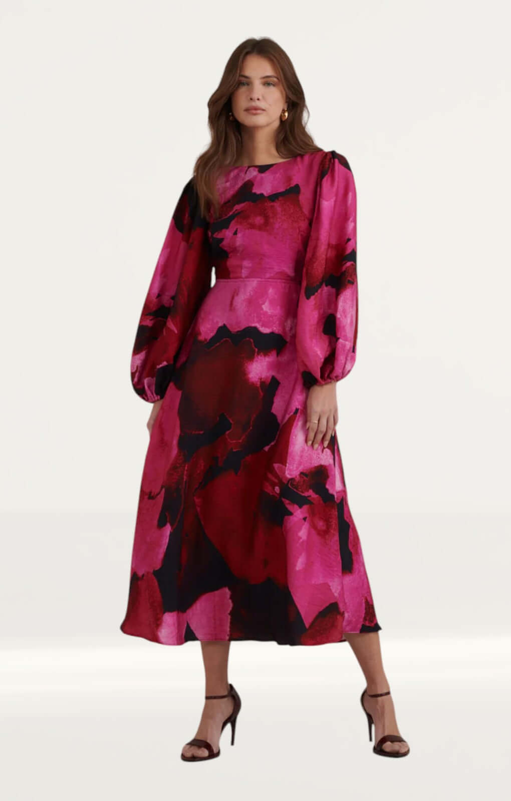 Nobody's Child Pink Watercolour Floral Zora Midi Dress