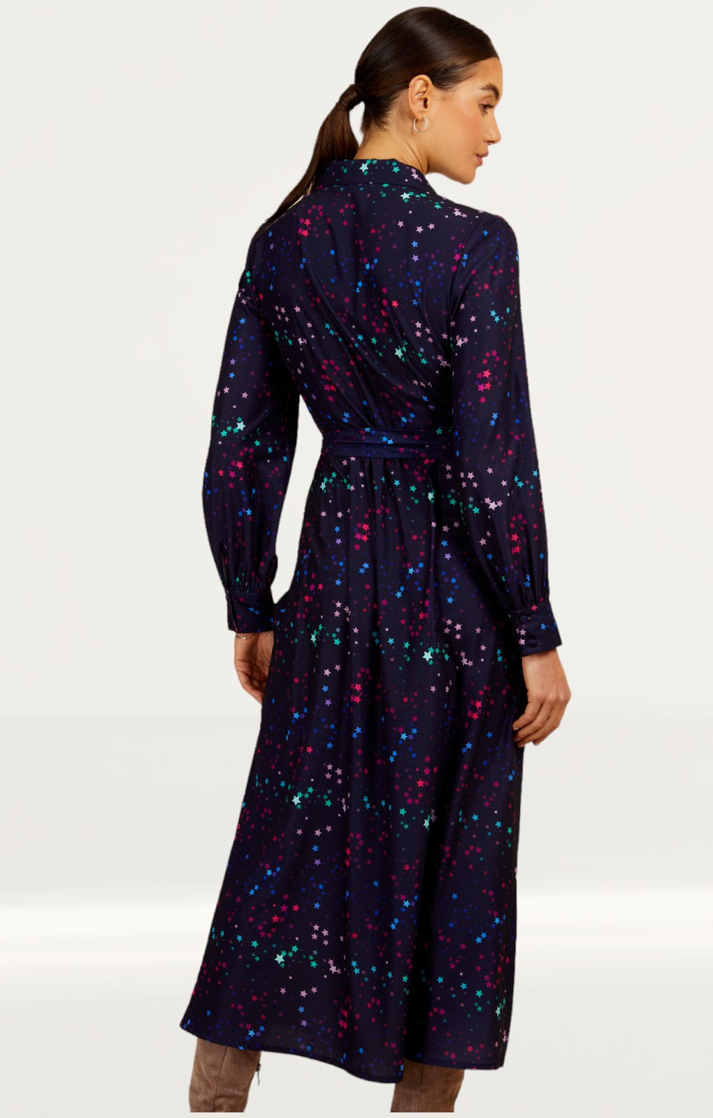 Little Mistress Navy Star Print Midaxi Mock Wrap Dress By Vogue Williams