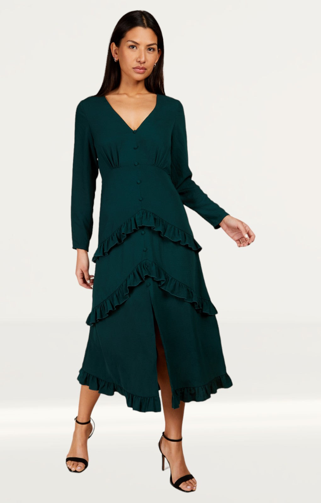 Little Mistress Emerald Green Frill Midaxi Dress