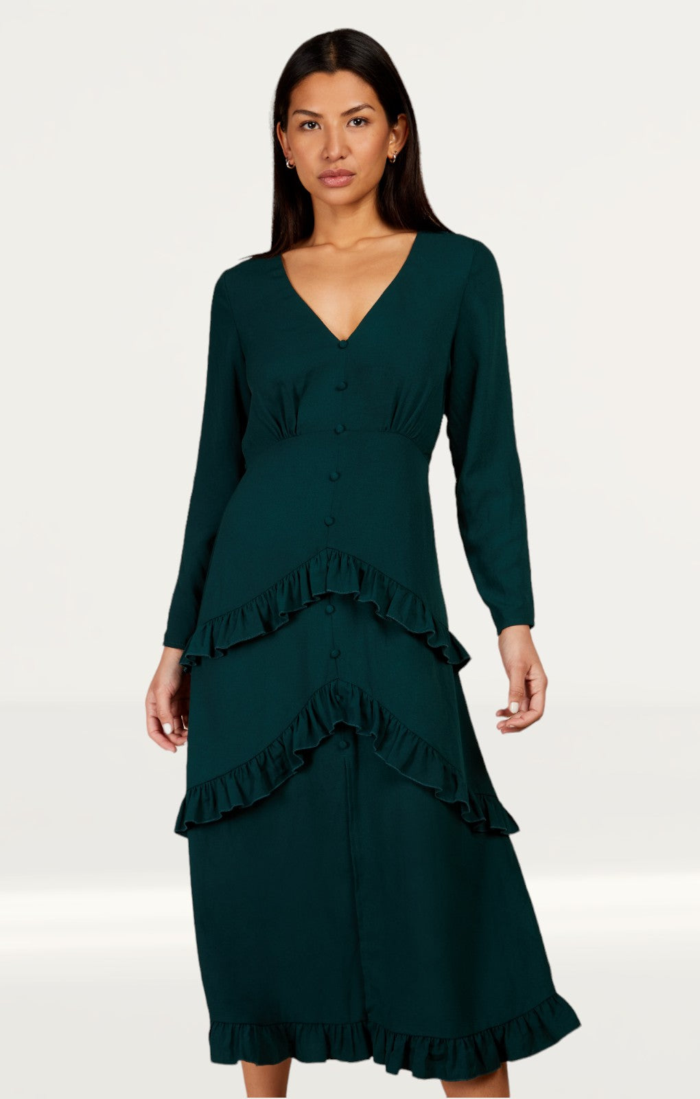 Little Mistress Emerald Green Frill Midaxi Dress