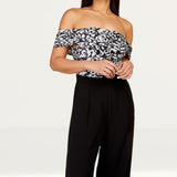 Little Mistress Monochrome Printed Mesh Bardot Jumpsuit