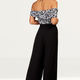 Little Mistress Monochrome Printed Mesh Bardot Jumpsuit