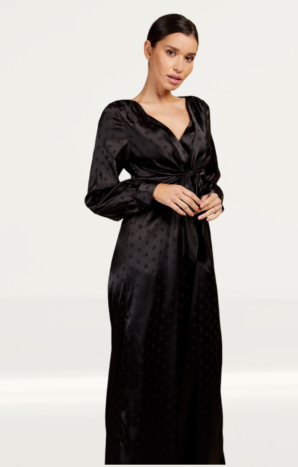 Little Mistress Black Satin Spot Jumpsuit