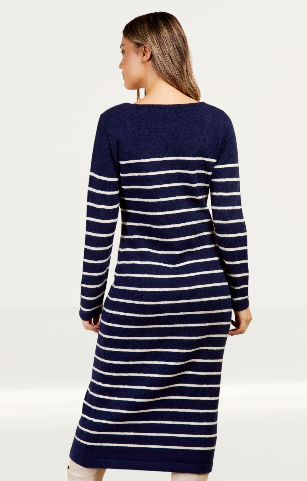 Little Mistress Navy Stripe Knit Midi Dress by Vogue Williams