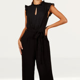 Little Mistress Black Check Frill Detail Jumpsuit