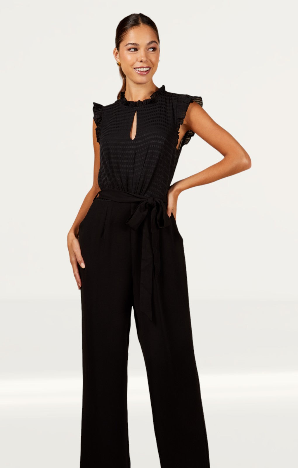 Little Mistress Black Check Frill Detail Jumpsuit
