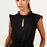 Little Mistress Black Check Frill Detail Jumpsuit