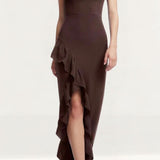 Dress The Population Kai Ruffle Brown Maxi Dress