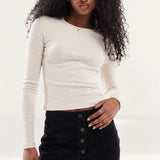 DTT Jordan Cord Button Front Mini Skirt in Black