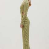 Pretty Lavish Dahlia Cut Out Maxi Knit Dress in Tarragon Green