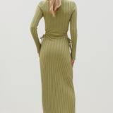 Pretty Lavish Dahlia Cut Out Maxi Knit Dress in Tarragon Green