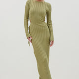 Pretty Lavish Dahlia Cut Out Maxi Knit Dress in Tarragon Green