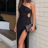 ASOS DESIGN Satin One Shoulder Midi Dress With Waist Detail