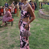 Day 6 Bandeau Twist Detail Cut Out Midi Dress In Rose Print