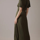 EXHIRE Nobody's Child Deep Olive V Neck Midi Erin Bridesmaids UK 16 – dresses by Nobody's Child, available to rent from Hirestreet