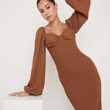 Pretty Lavish Delilah Sweetheart Brown Shirred Dress
