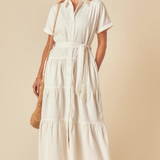 Nobody's Child Denim Ester Tiered Shirt Dress White