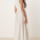 Nobody's Child Cora Midi Dress Cream Ticking Stripe