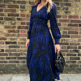 Whistles Balloon Sleeve Midi Dress With Tie Side In Dark Tiger Print