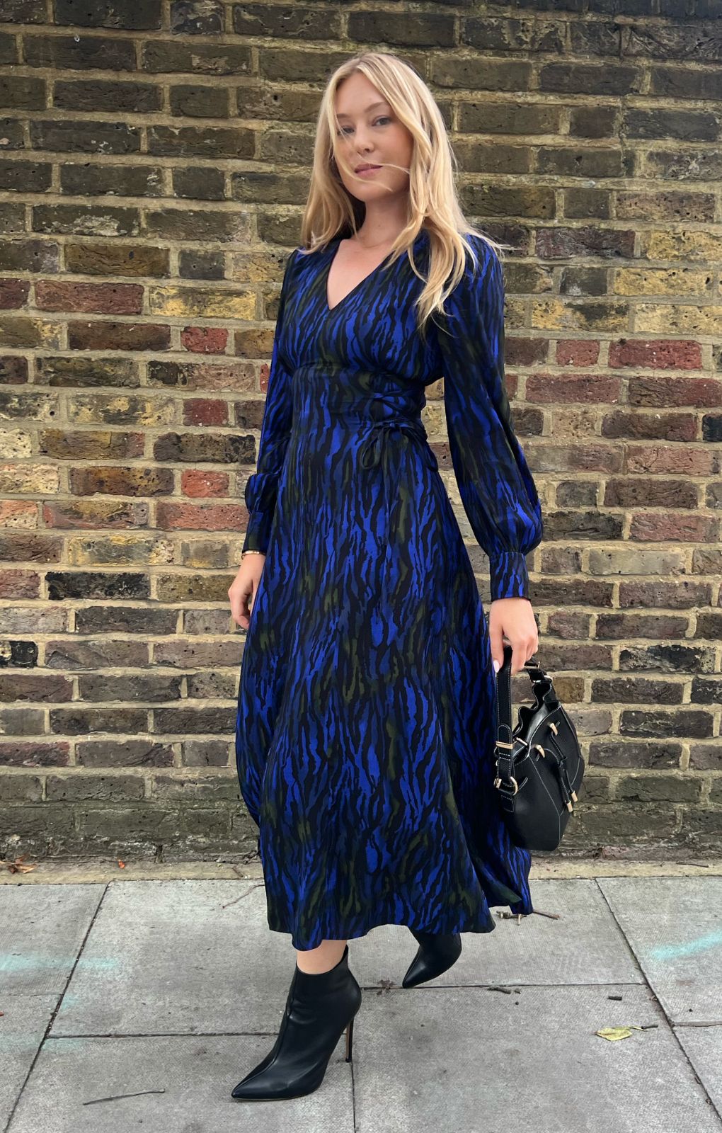 Whistles Balloon Sleeve Midi Dress With Tie Side In Dark Tiger Print