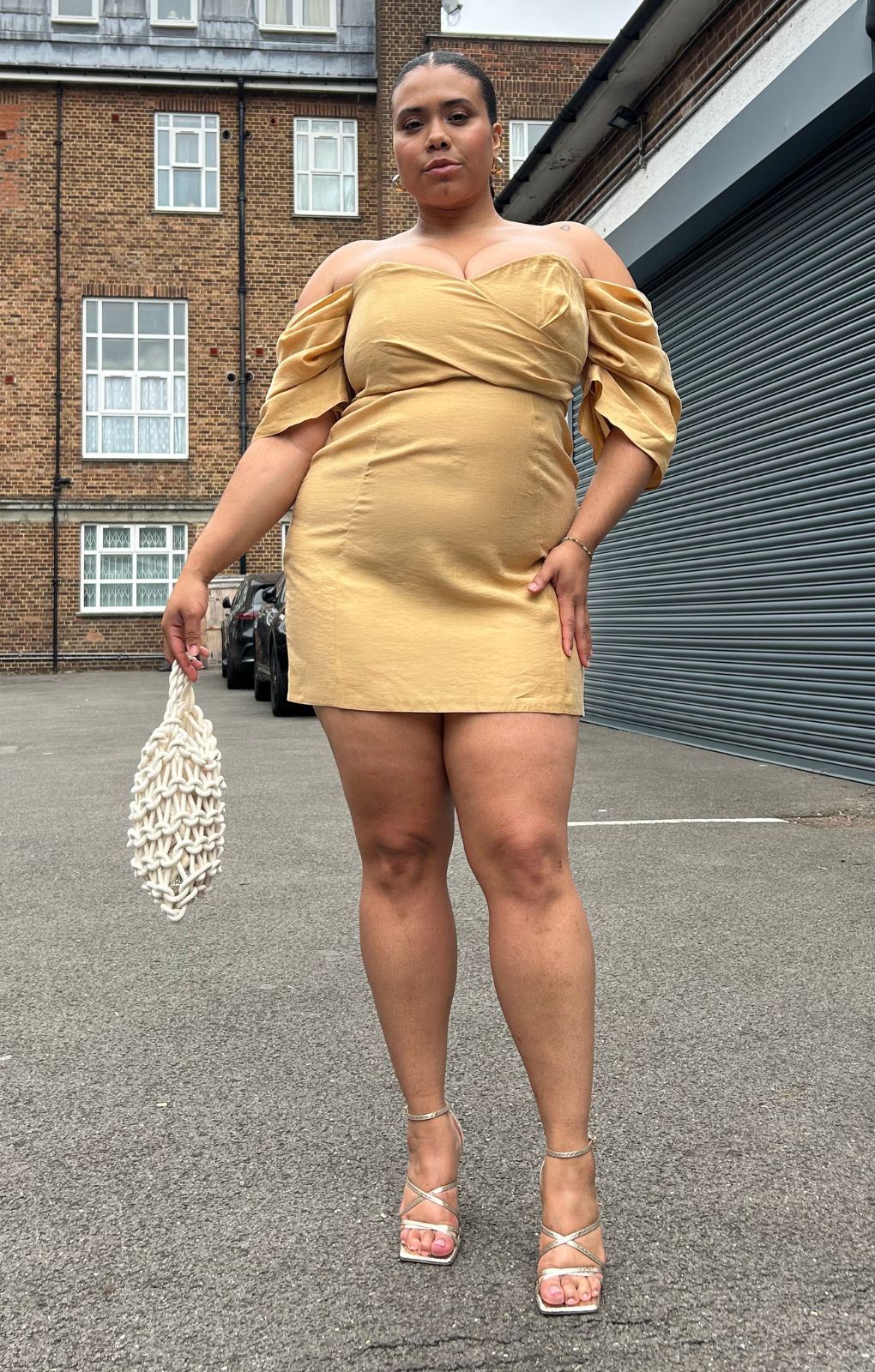 ASOS DESIGN Curve Washed Pleated Off Shoulder Mini Dress With Wrap Bust Detail In Stone