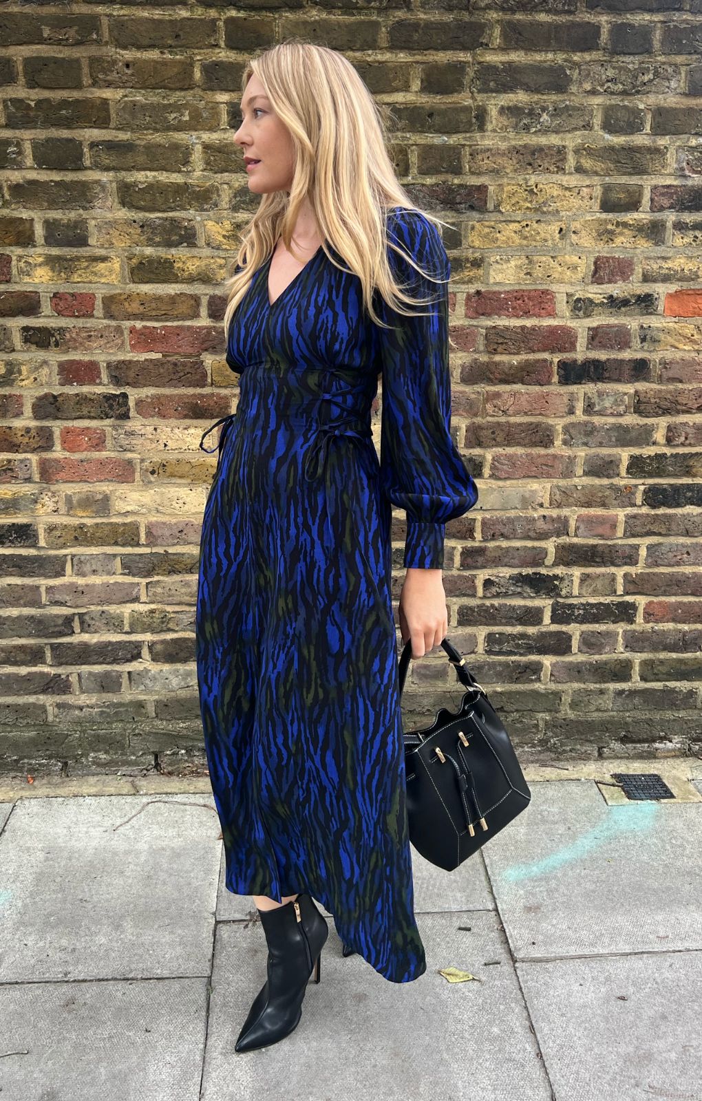 Whistles Balloon Sleeve Midi Dress With Tie Side In Dark Tiger Print