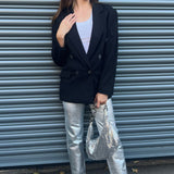 Topshop 90'S Double Breasted 6 Button Blazer In Black