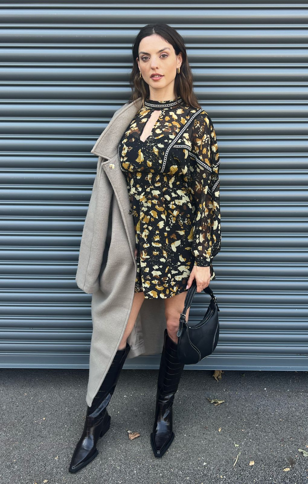 Topshop High Neck Trim Detail Mini Tea Dress In Animal Print