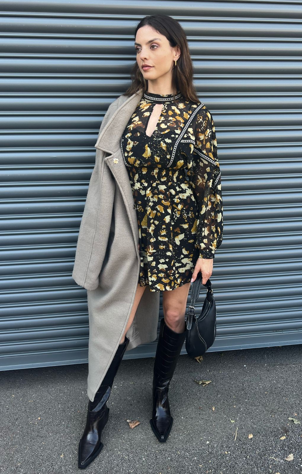 Topshop High Neck Trim Detail Mini Tea Dress In Animal Print